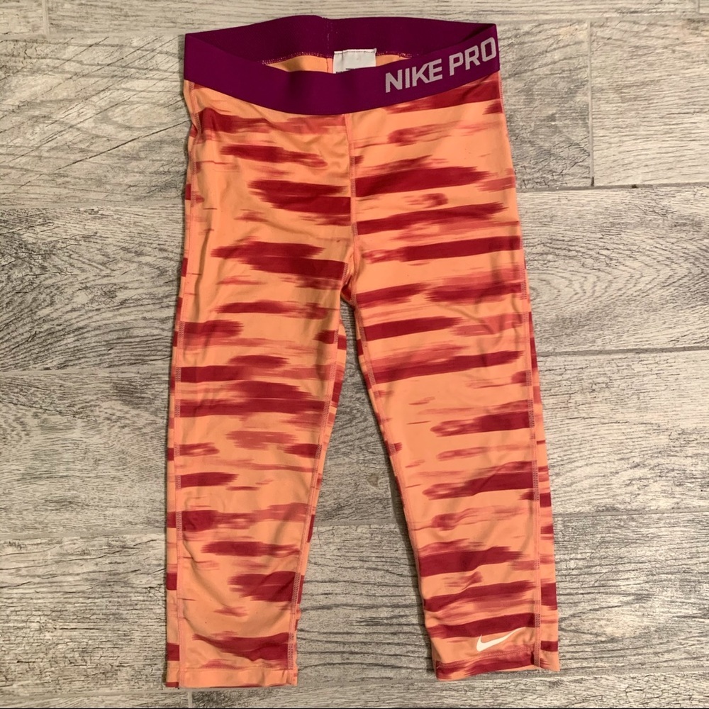 Girls Nike Pro Capri Leggings Orange & Pink Large - Picture 1 of 7